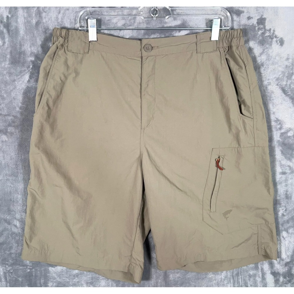 Simms Fishing Shorts Mens Large Cargo Zipper Beige Nylon Performance 9'' Inseam